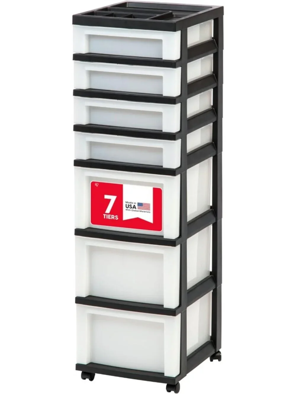 7-Drawer Rolling Storage Cart - Stylish Black & Pearl Organizer for Home